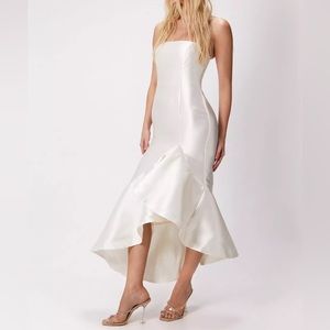White Midi Dress Structured Ruffle Strappy